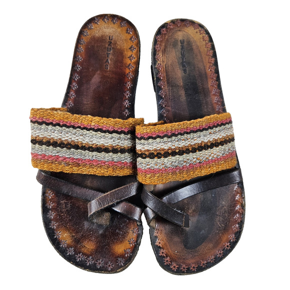 Peruvian Uzutas Leather Sandals Handmade Women 9.5 Boho Flats Woven Thong Loop - Picture 1 of 13